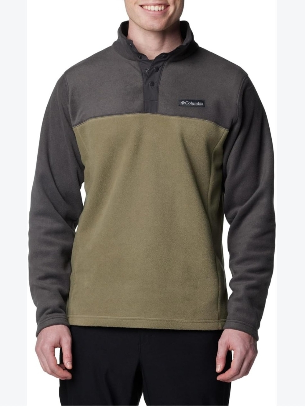 Columbia Men's Two-Tone Olive and Charcoal Fleece Pullover Size 2XL
